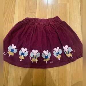 Lilly & Sid Maroon Corduroy Skirt with Mouse Embroidery